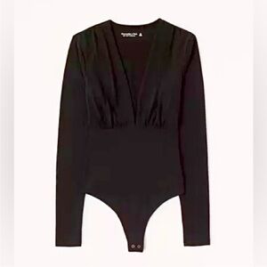 Abercrombie & Fitch Black Long-Sleeve Slinky V-Neck Bodysuit